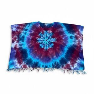 Dharma Trading Co Tie-Dye Poncho Cover Up OS Plus Rayon Boho Fringe Top India